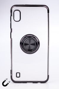 Telefon Kılıfı - Samsung Galaxy M10 ve A10  - Yüzüklü Şeffaf - Siyah (TŞY-026)