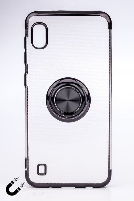Telefon Kılıfı - Samsung Galaxy M10 ve A10  - Yüzüklü Şeffaf - Siyah (TŞY-026)