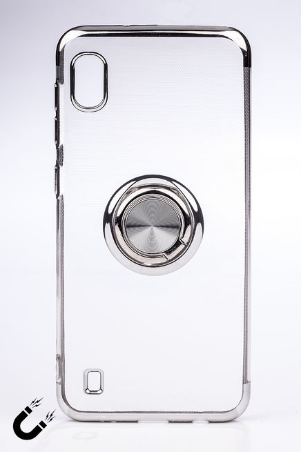 Telefon Kılıfı - Samsung Galaxy M10 ve A10 - Yüzüklü Şeffaf - Gümüş (TŞY-027)