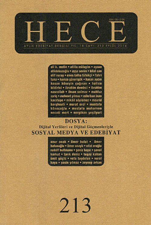 Sayı:213 Eylül 2014 Hece Aylık Edebiyat Dergisi