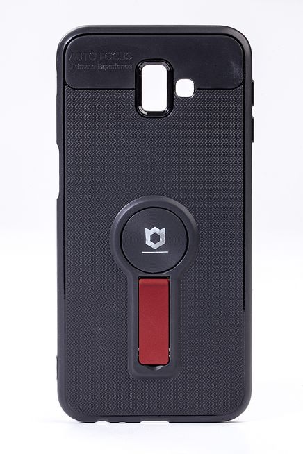 Telefon Kılıfı - Samsung Galaxy J6 Plus  - Mat Siyah - Bordo Ayaklı (TMS-071)