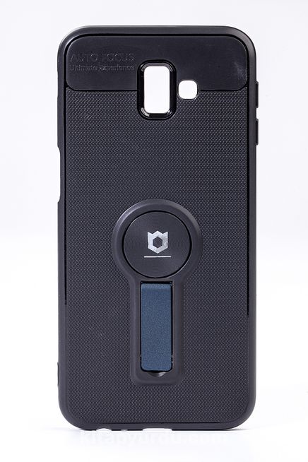 Telefon Kılıfı - Samsung Galaxy J6 Plus - Mat Siyah - Petrol Mavisi Ayaklı (TMS-074)