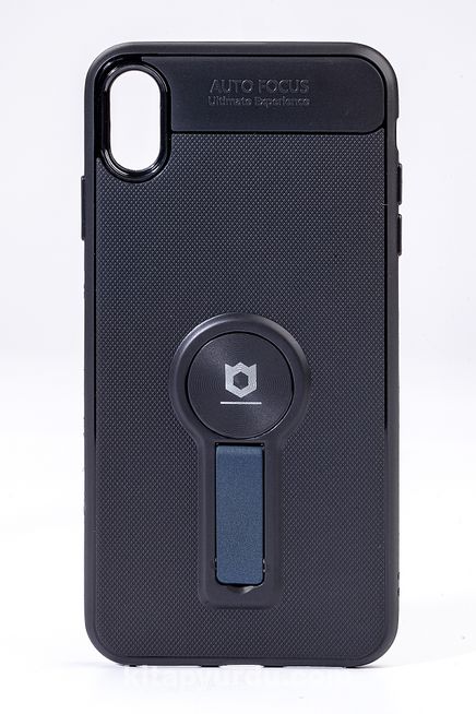 Telefon Kılıfı - Apple iPhone XS Max  - Mat Siyah - Petrol Mavisi Ayaklı (TMS-024)
